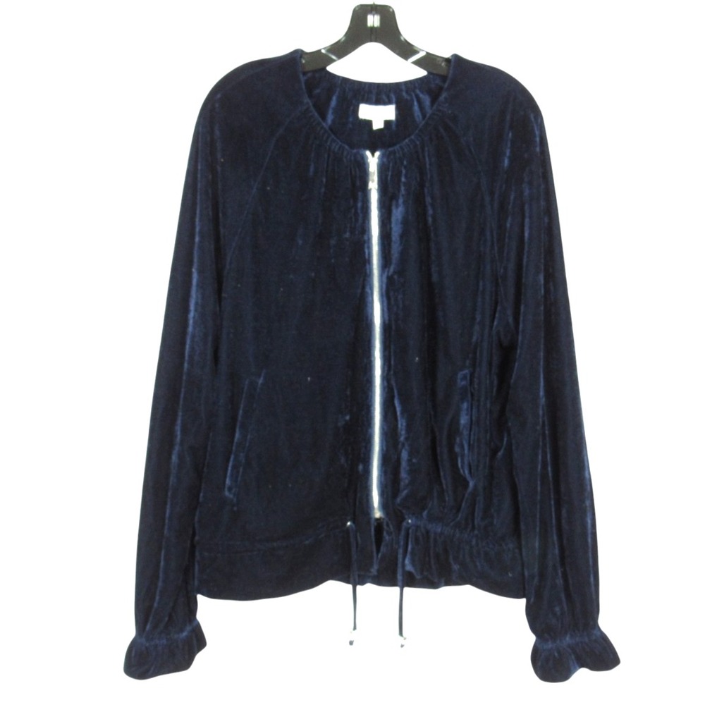UMGEE Dark Blue VELVET Full Zip SIDE POCKETS Drawstring BOMBER JACKET Sz M